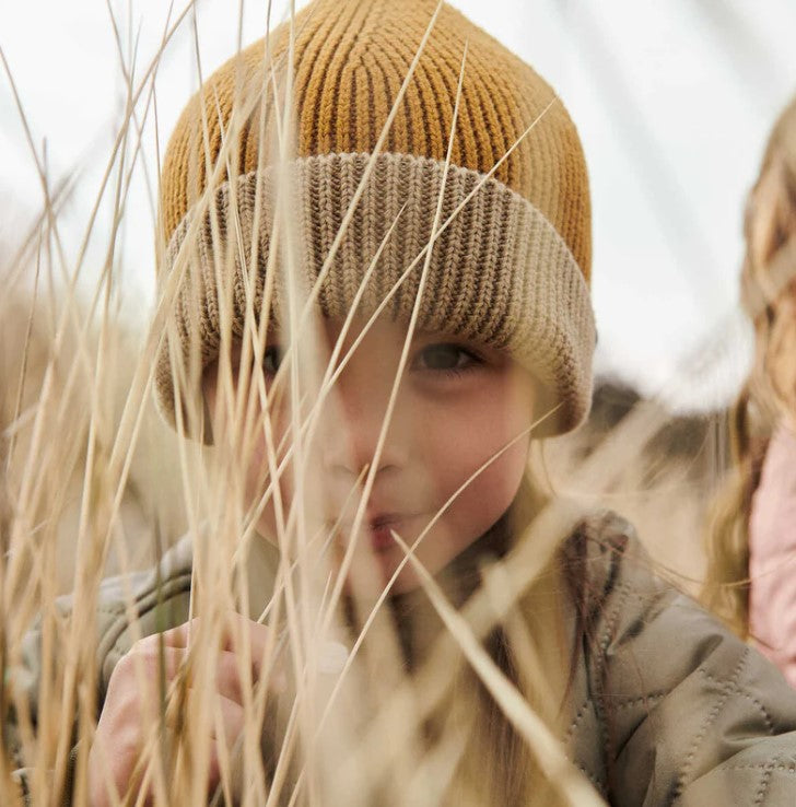 EZRA Rib Beanie | Golden Caramel/Oat Mix