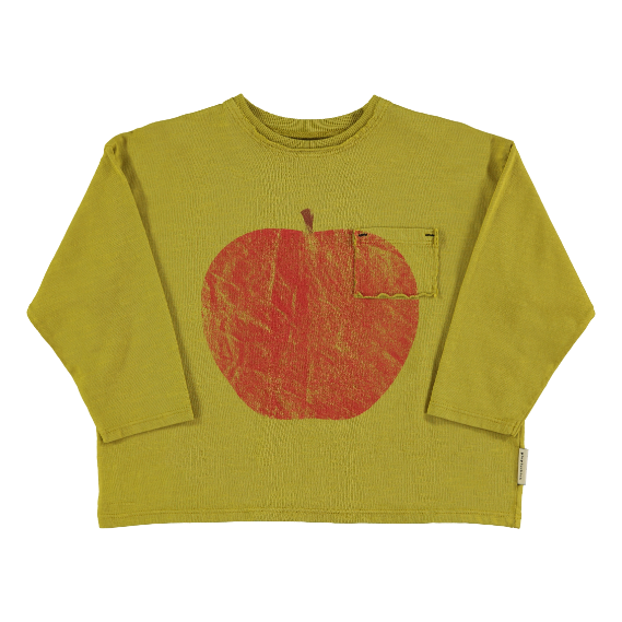 Long Sleeve T-Shirt | OLIVE GREEN APPLE PRINT