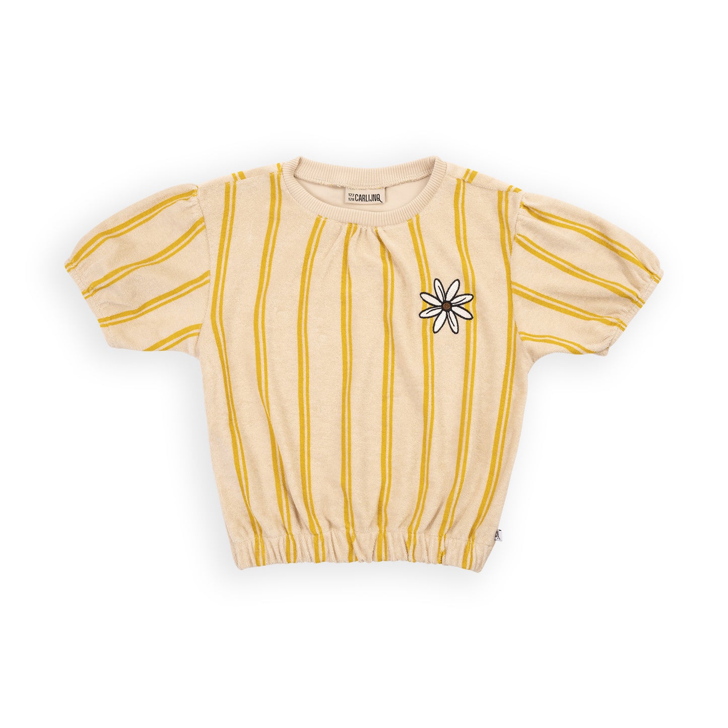 Frottee Puff-Sleeves Top mit Stickerei | STRIPES YELLOW